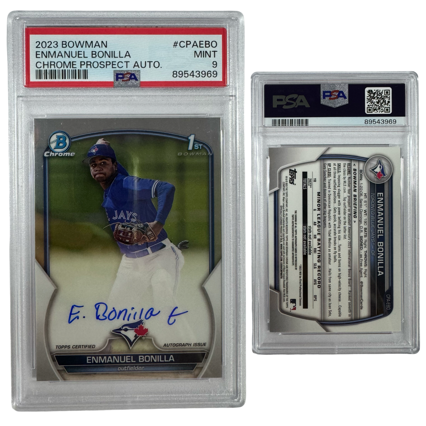 2023 Enmanuel Bonilla Autographed Bowman Chrome Prospects #CPAEBO PSA MINT 9