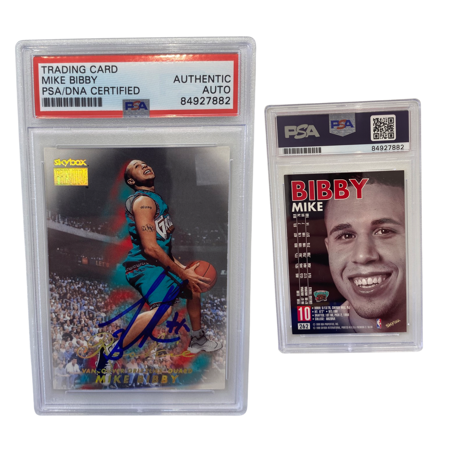 1998-99 Mike Bibby Skybox Premium Rookie Card #262 Autographed PSA Auto Authentic