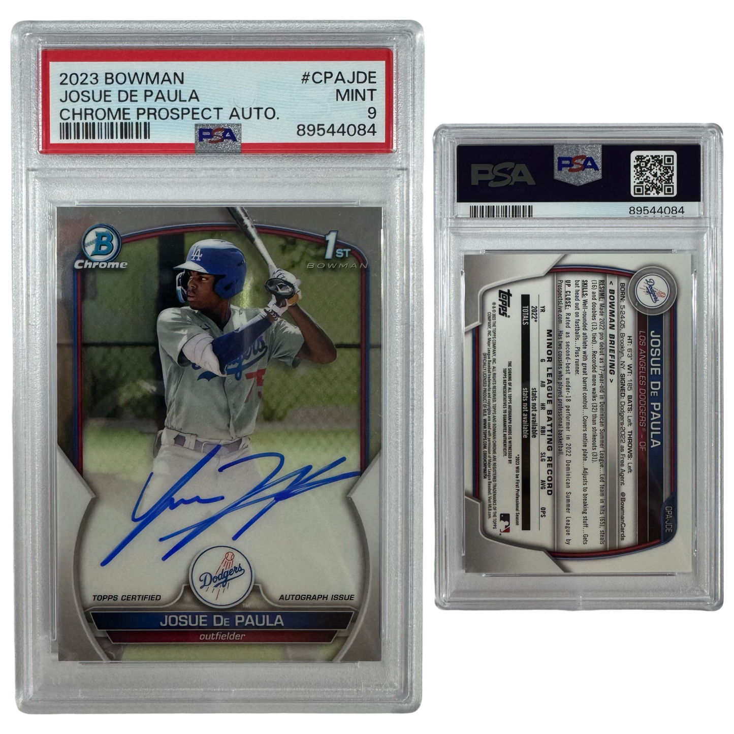 2023 Josue De Paula Autographed Bowman Chrome Prospects #CPAJDE PSA MINT 9