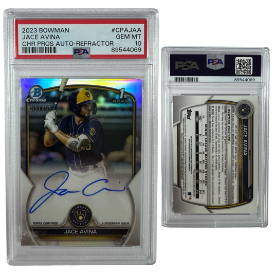 2023 Jace Avina Autographed Bowman Chrome Prospects Refractor /499 #CPAJAA PSA GEM MT 10