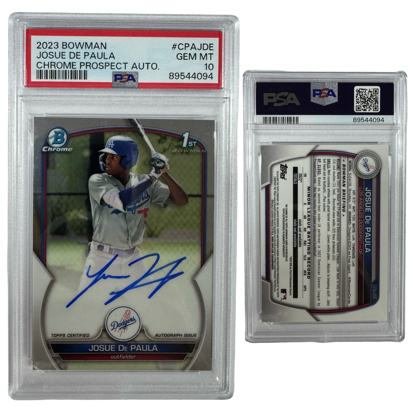 2023 Josue De Paula Autographed Bowman Chrome Prospects #CPAJDE PSA GEM MT 10