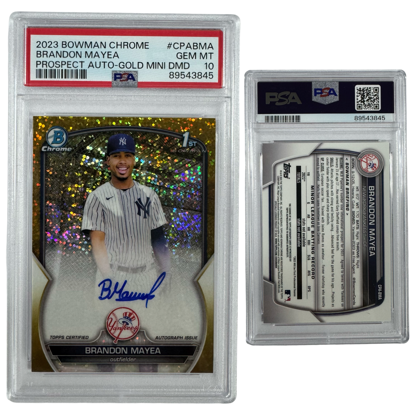2023 Brandon Mayea Autographed Bowman Chrome Prospects Gold Mini Diamond /50 #CPABMA PSA GEM MT 10