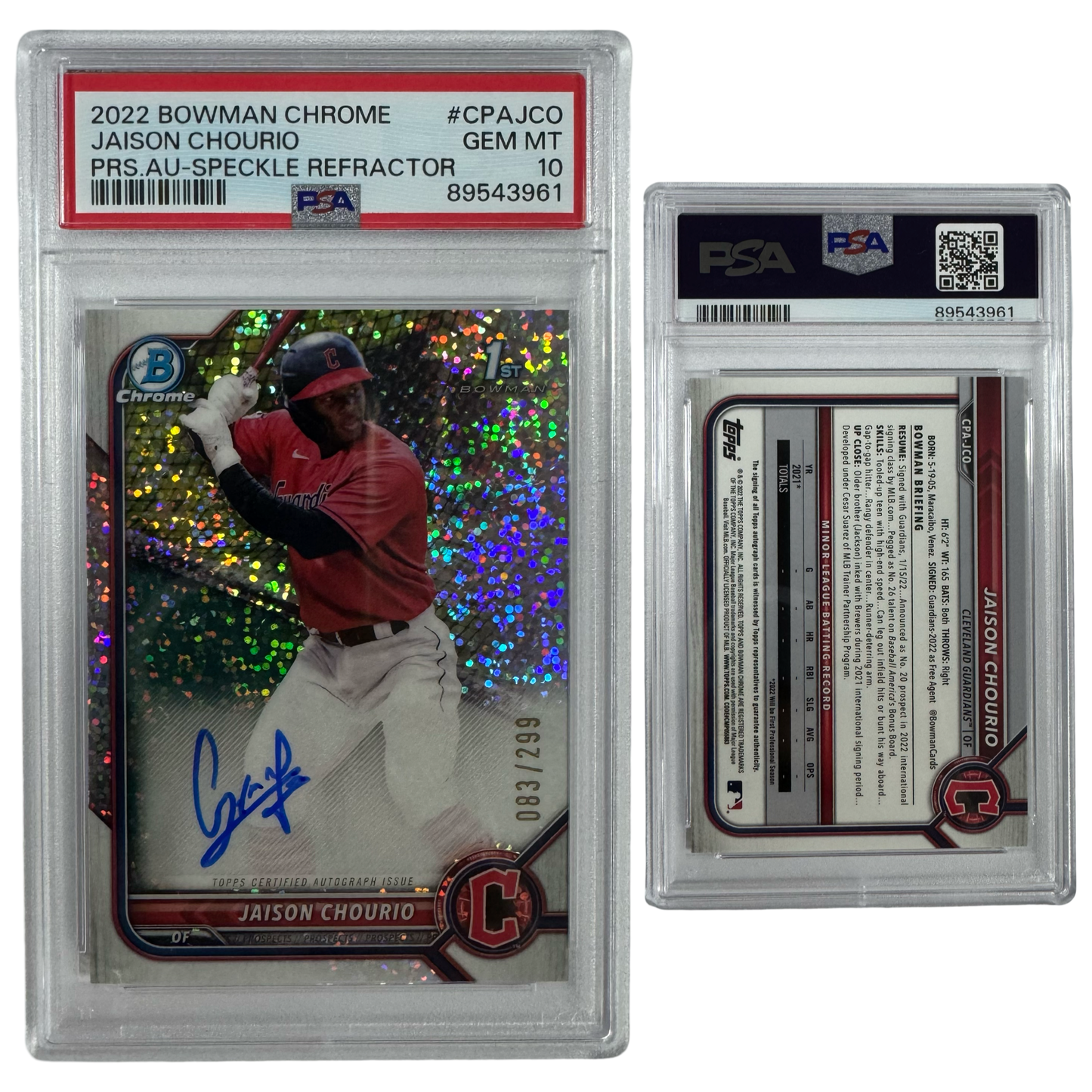 2022 Jaison Chourio Autographed Bowman Chrome Prospects Speckle Refractor /299 #CPAJCO