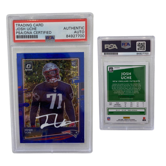 2020 Josh Uche Panini Prizm Donruss Optic Rookie Card Blue Hyper #137 Autographed PSA Auto Authentic