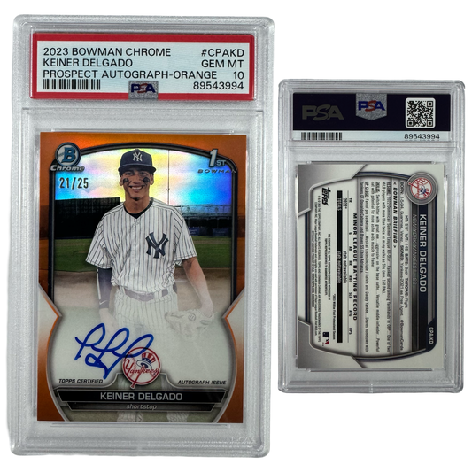 2023 Keiner Delgado Autographed Bowman Chrome Prospects Orange Refractor /25 #CPAKD PSA GEM MT 10