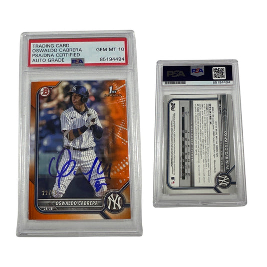2022 Oswaldo Cabrera Bowman 1st Auto Orange /25 #BP-17 PSA GEM MT 10