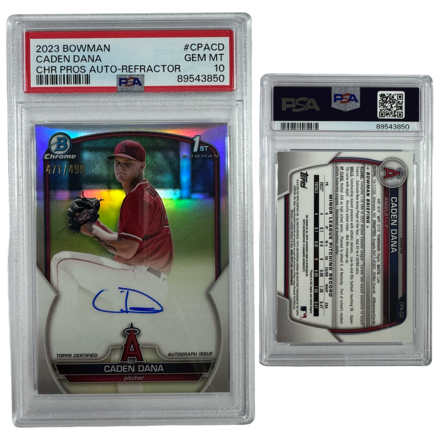 2023 Caden Dana Autographed Bowman Chrome Prospects Refractor /499 #CPACD PSA GEM MT 10