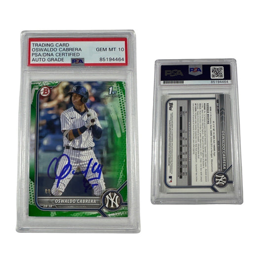 2022 Oswaldo Cabrera Bowman 1st Auto Green Pattern /99 #BP-17 PSA GEM MT 10