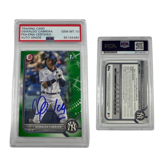 2022 Oswaldo Cabrera Bowman 1st Auto Green /99 #BP-17 PSA GEM MT 10