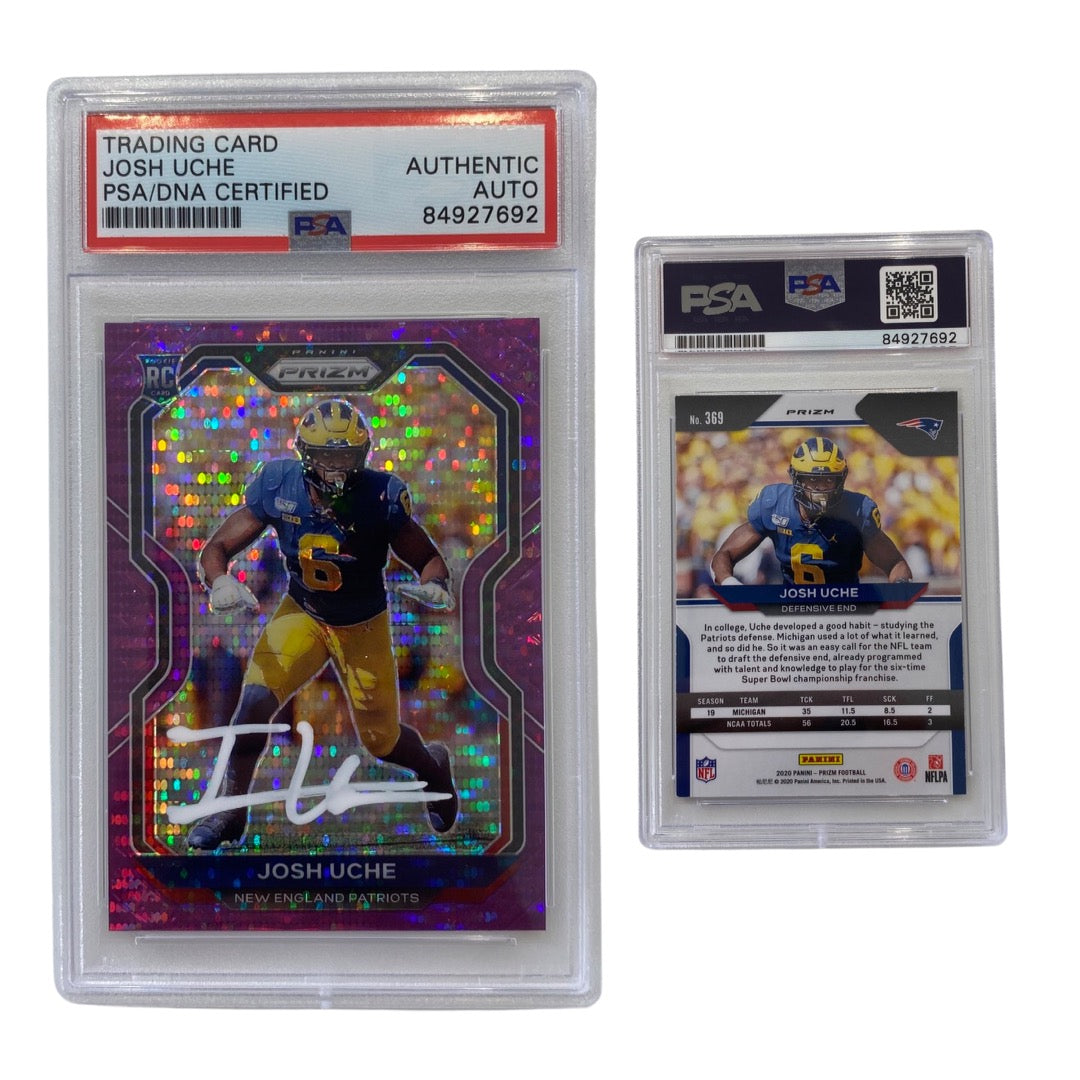 2020 Josh Uche Panini Prizm Rookie Card Purple Power #369 Autographed PSA Auto Authentic