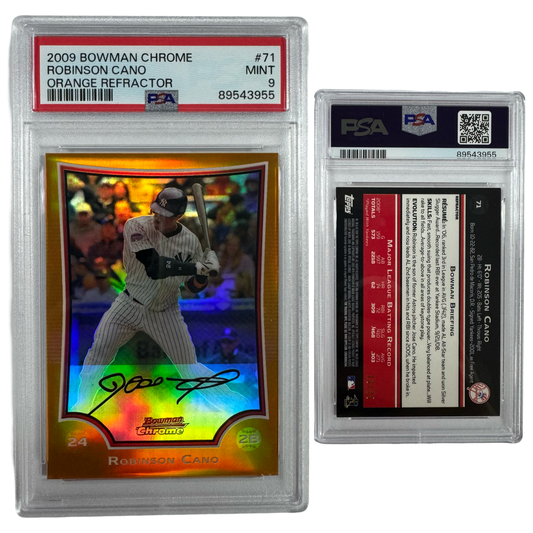 2009 Robinson Cano Autographed Bowman Chrome Orange Refractor /25 #71 PSA MINT 9