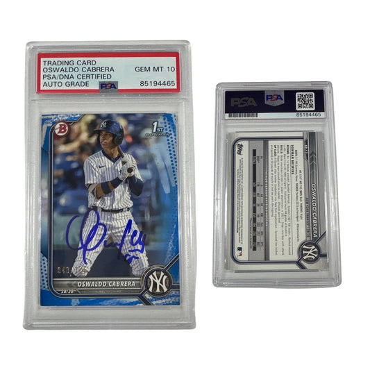 2022 Oswaldo Cabrera Bowman 1st Auto Blue Pattern /125 BP-17 PSA GEM MT 10