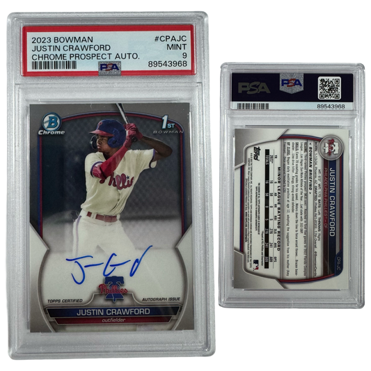 2023 Justin Crawford Autographed Bowman Chrome Prospects #CPAJC PSA MINT 9