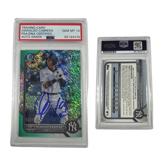 2022 Oswaldo Cabrera Bowman Chrome 1st Auto Aqua Shimmer /125 BCP-17 PSA GEM MT 10