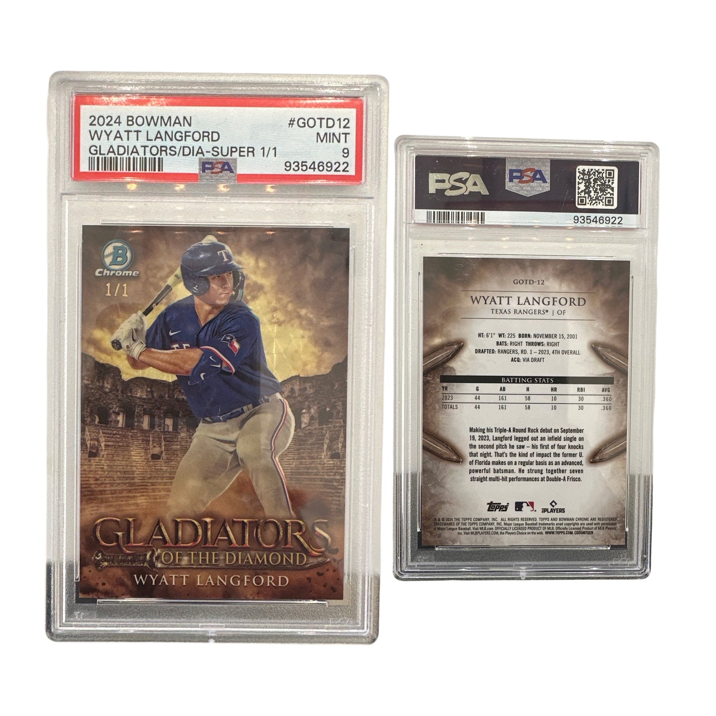 2024 Wyatt Langford Bowman Gladiators/DIA-Super 1/1 #GOTD12 PSA MINT 9