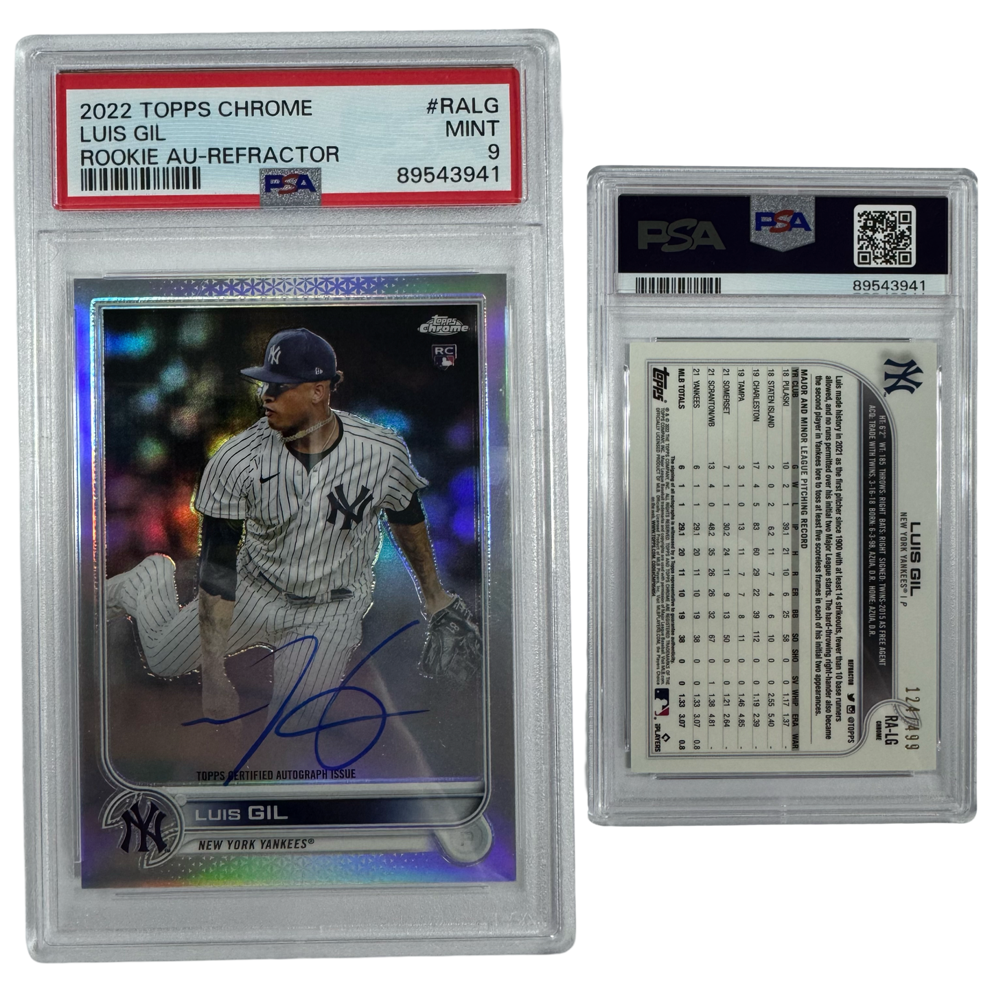 2022 Luis Gil Autographed Topps Chrome Rookie Refractor /499 #RALG PSA MINT 9