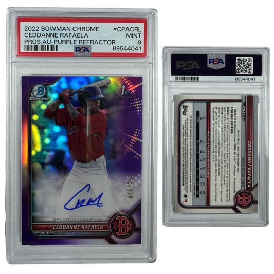 2022 Ceddanne Rafaela Autographed Bowman Chrome Prospects Purple Refractor /250 #CPACRL PSA MINT 9