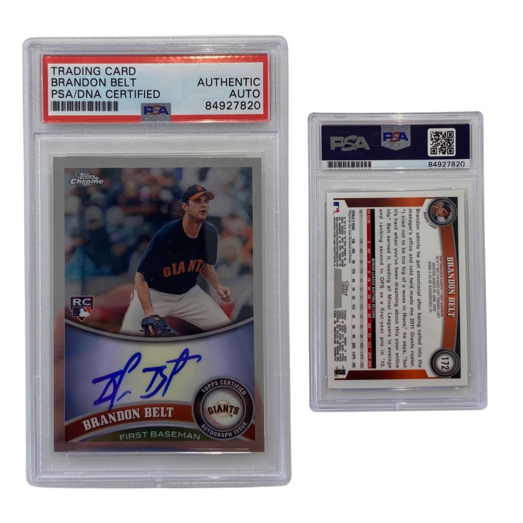 2011 Brandon Belt Topps Chrome Rookie Card #172 Autographed PSA Auto Authentic