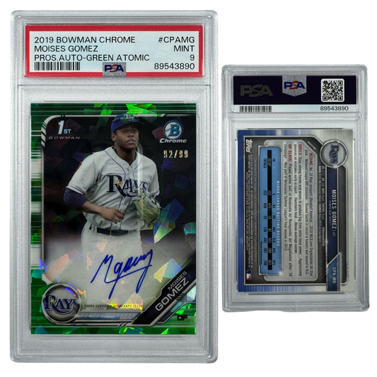 2019 Moises Gomez Autographed Bowman Chrome Prospects Green Atomic Refractor /99 #CPAMG PSA MINT 9