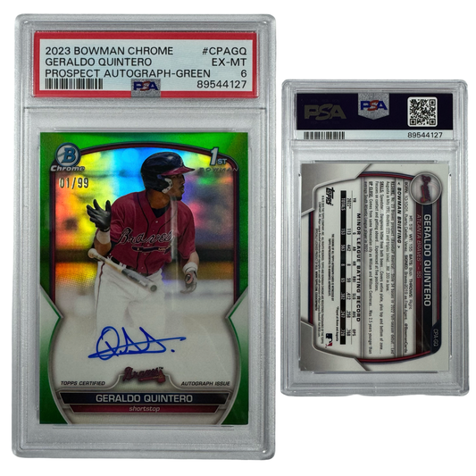 2023 Geraldo Quintero Autographed Bowman Chrome Prospects Green Refractor /99 #CPAGQ PSA EX MT 6