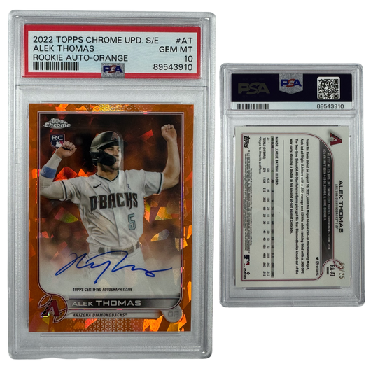 2022 Alek Thomas Autographed Topps Chrome Update Sapphire Rookie Orange /25 #AT PSA GEM MT 10