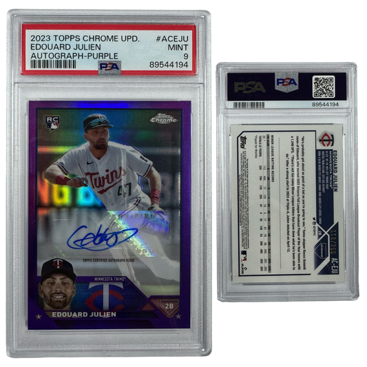 2023 Edouard Julien Autographed Topps Chrome Update Purple Refractor /250 #ACEJU PSA MINT 9