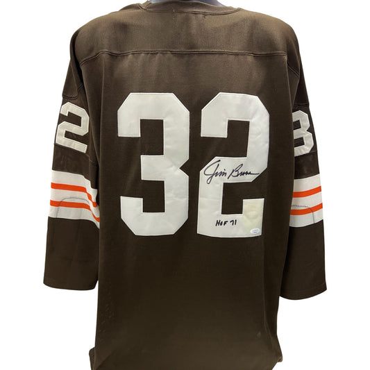 Jim Brown Autographed Cleveland Browns Mitchell & Ness 1964 Throwbacks Authentics Brown Jersey “HOF 71” Inscription JSA LOA