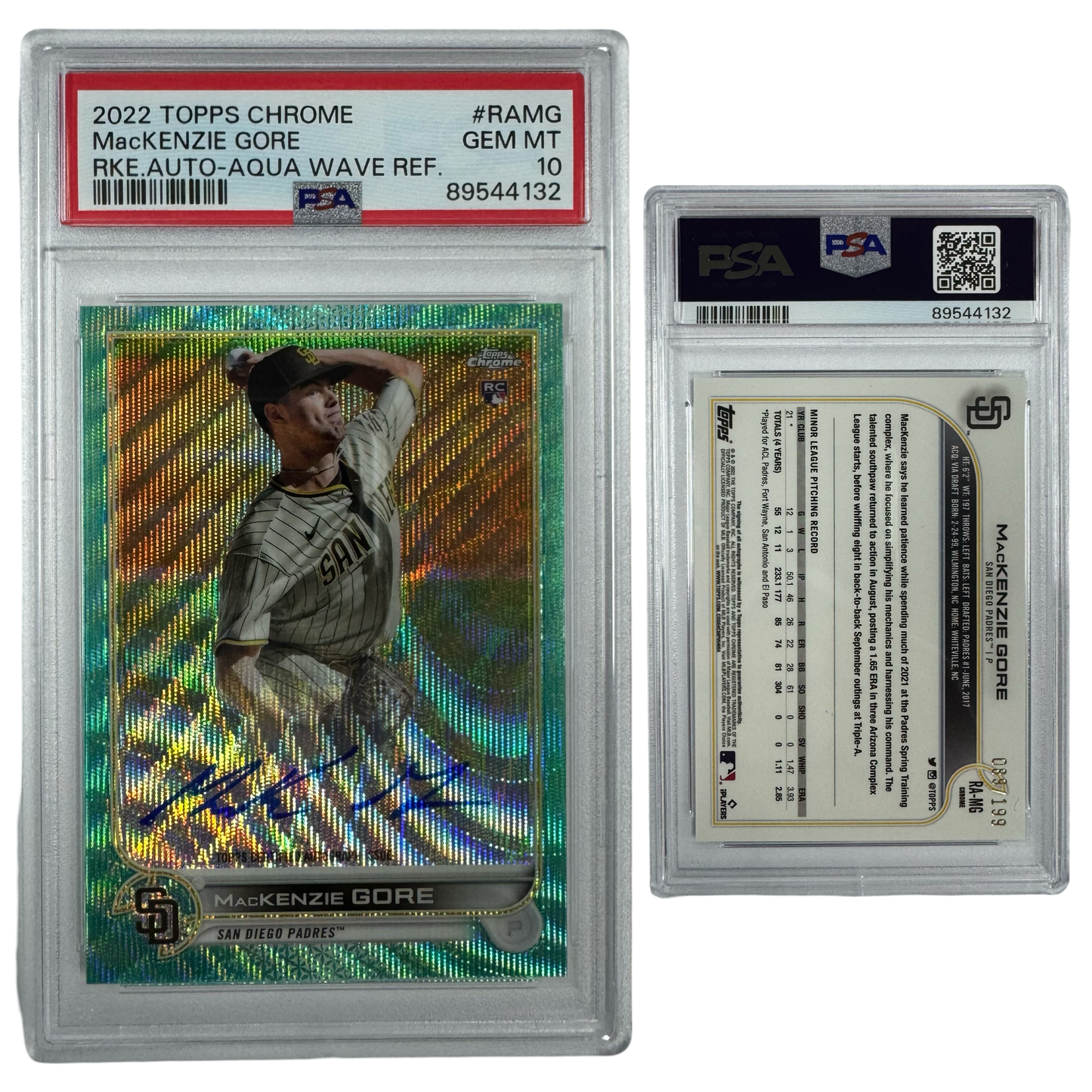 2022 MacKenzie Gore Autographed Topps Chrome Rookie Aqua Wave Refractor /199 #RAMG PSA GEM MT 10