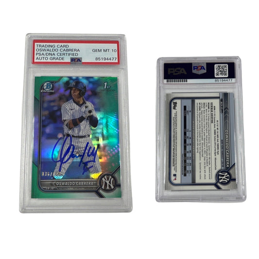 2022 Oswaldo Cabrera Bowman Chrome 1st Auto Aqua /125 BCP-17 PSA GEM MT 10