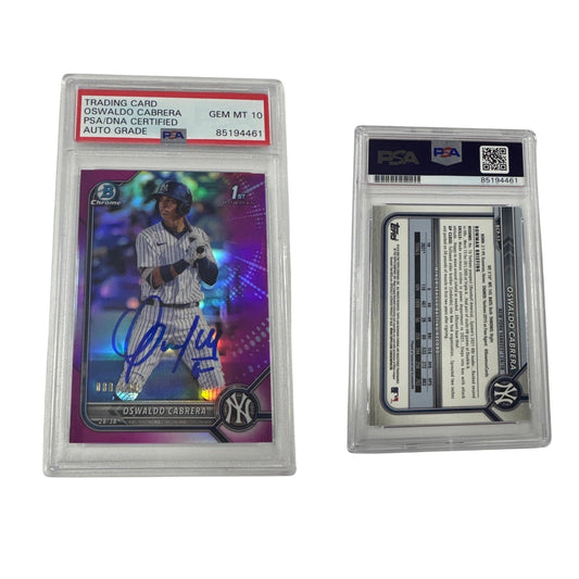 2022 Oswaldo Cabrera Bowman Chrome 1st Auto Fuchsia Refractor /199 BCP-17 PSA GEM MT 10