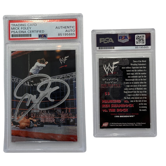 2000 Mankind VS Ken Shamrock VS The Rock Mick Foley WWF #53 PSA Authentic Auto