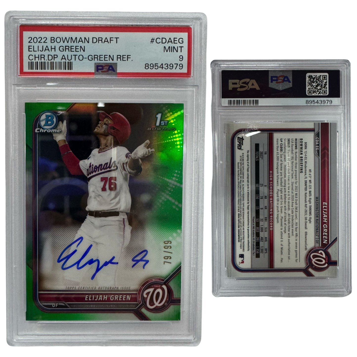 2022 Elijah Green Bowman Chrome Draft Green Refractor /99 #CDAEG PSA MINT 9