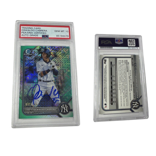 2022 Oswaldo Cabrera Bowman Chrome 1st Auto Aqua Mojo /225 BCP-17 PSA GEM MT 10