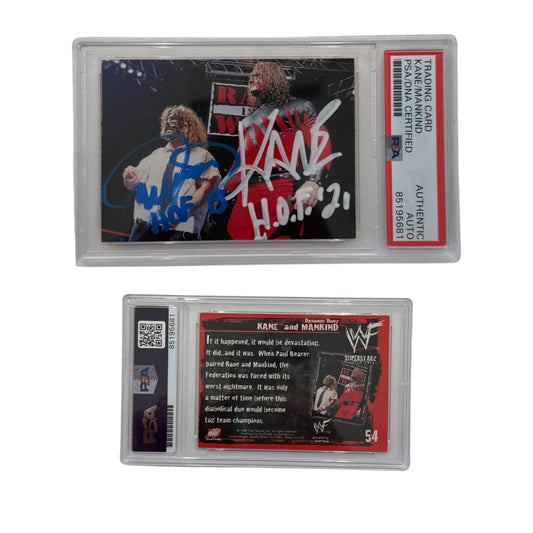 1998 Kane and Mankind WWF #54 Dual Auto "HOF 13" "H.O.F.21" Inscriptions PSA Authentic Auto