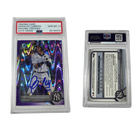 2022 Oswaldo Cabrera Bowman Chrome 1st Auto Purple Lava /250 BCP-17 PSA GEM MT 10