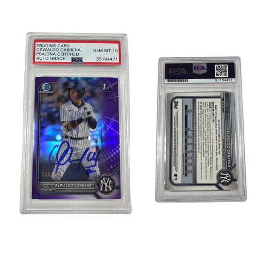 2022 Oswaldo Cabrera Bowman Chrome 1st Auto Purple /250 BCP-17 PSA GEM MT 10