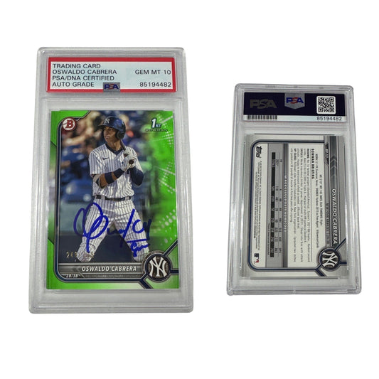 2022 Oswaldo Cabrera Bowman 1st Auto Neon Green /399 BP-17 PSA GEM MT 10