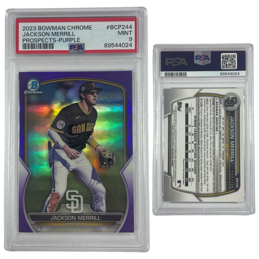 2023 Jackson Merrill Bowman Chrome Prospects Purple Refractor /250 #BCP244 PSA MINT 9