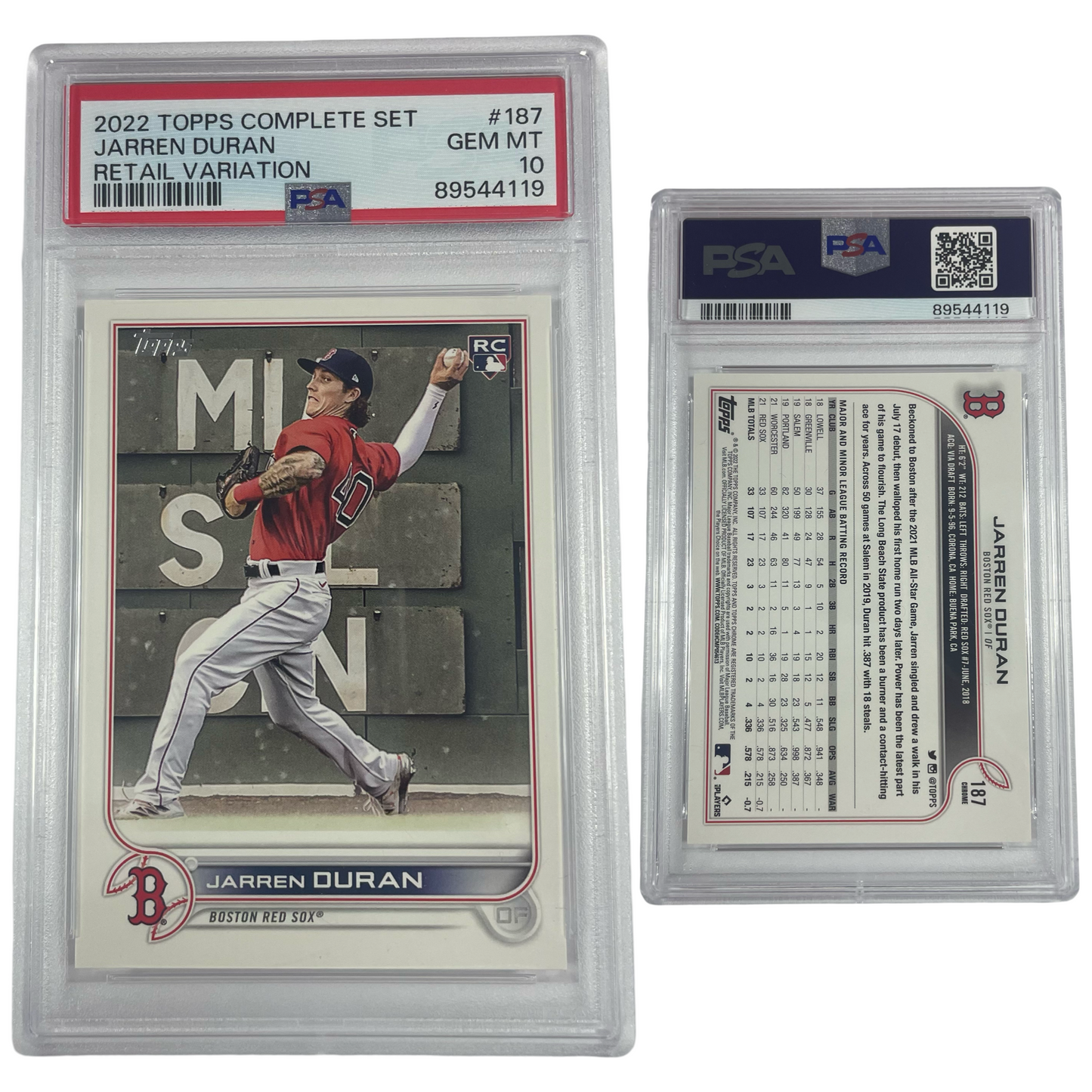 2022 Jarren Duran Topps Complete Set Retail Variation Rookie #187 PSA GEM MT 10