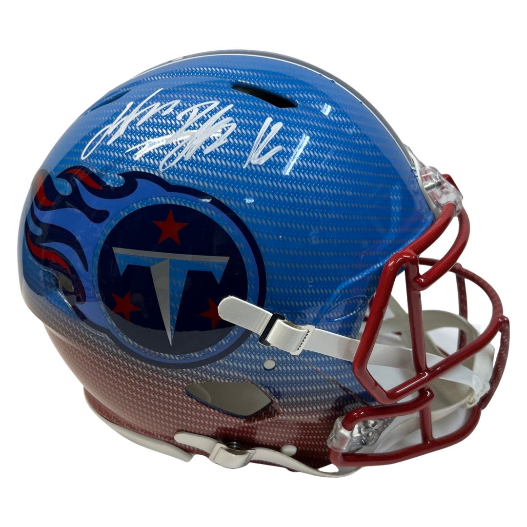Treylon Burks Autographed Tennessee Titans Hydro Dipped Authentic Helmet Beckett