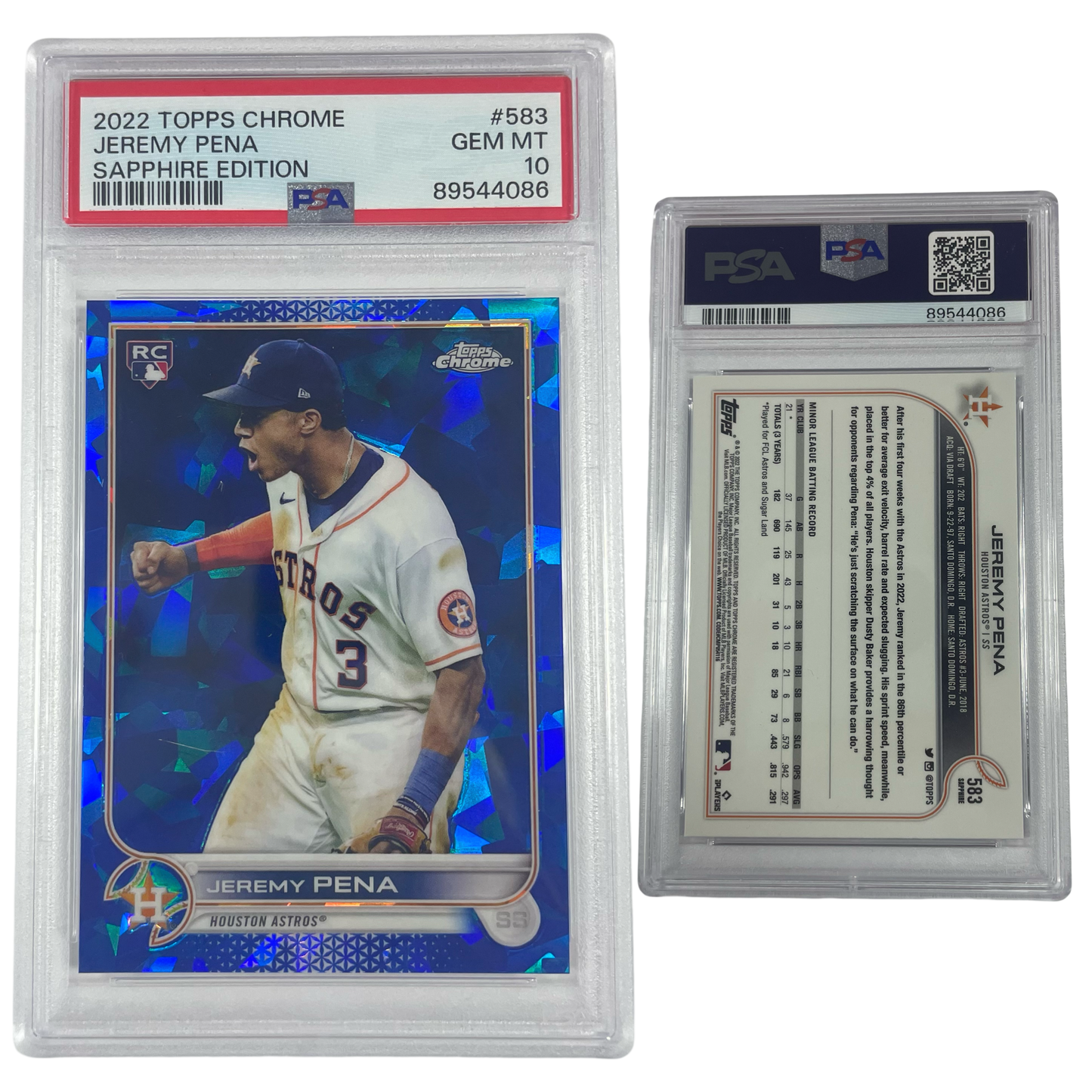 2022 Jeremy Peña Topps Chrome Sapphire Rookie #583 PSA GEM MT 10