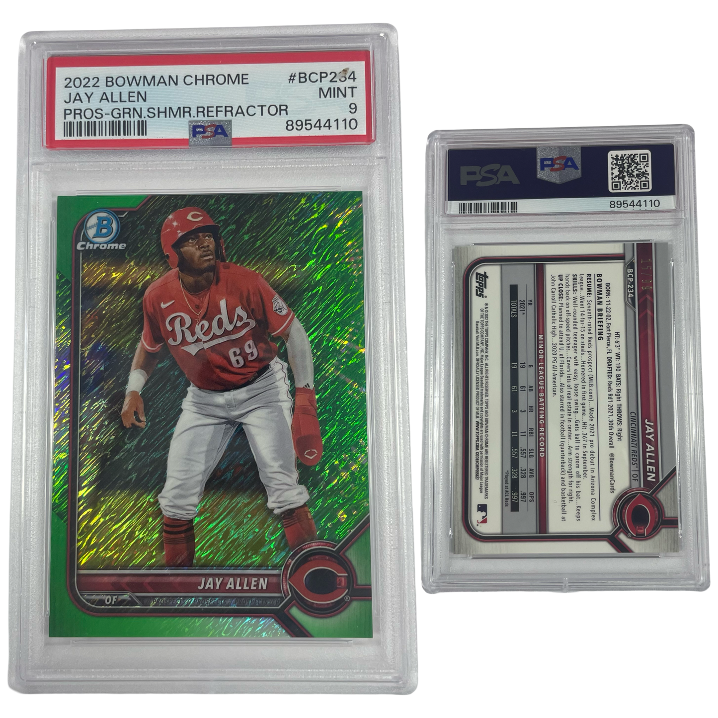 2022 Jay Allen Bowman Chrome Prospects Green Shimmer Refractor /99 #BCP234 PSA MINT 9