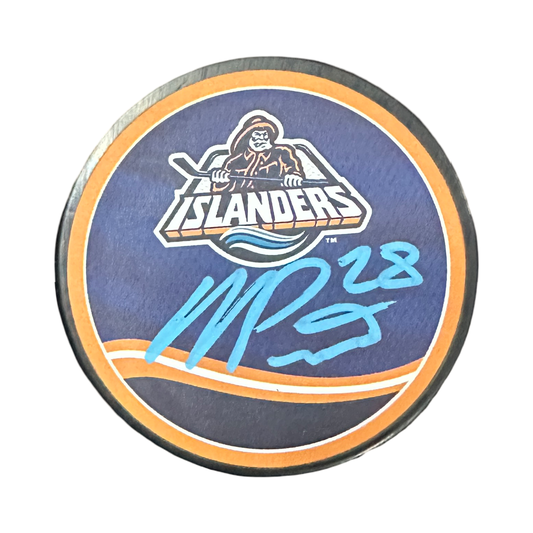 Alexander Romanov Autographed New York Islanders Logo Puck Signed JSA COA