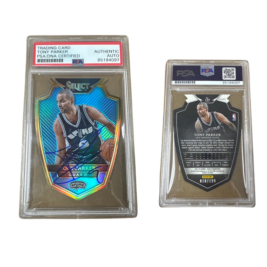 2014-15 Tony Parker Panini Select Premier Level Blue Prizm /199 #137 PSA Authentic Auto