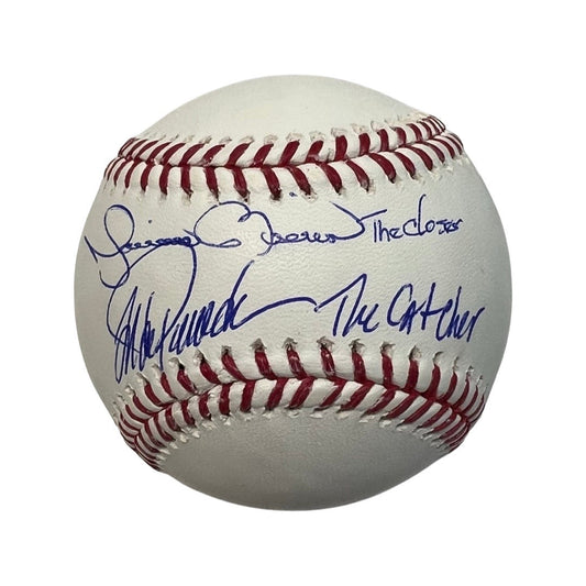 Mariano Rivera & Jorge Posada Autographed New York Yankees OMLB The Closer, The Catcher Inscriptions Steiner CX