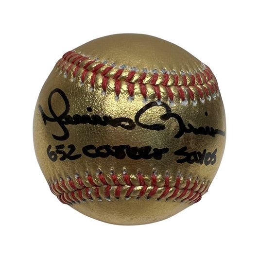 Mariano Rivera Autographed New York Yankees Gold OMLB 652 Career Saves Inscription Steiner CX