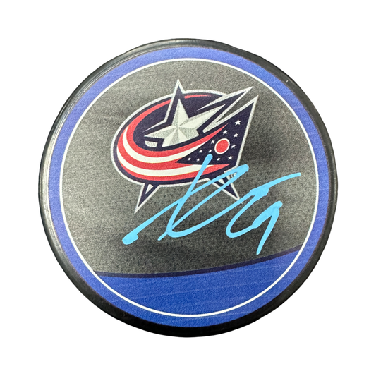 Adam Fantilli Autographed Colombus Blue Jackets Hockey Logo Puck JSA
