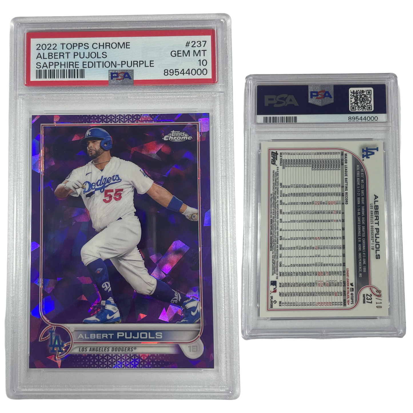 2022 Albert Pujols Topps Chrome Sapphire Edition Purple /10 #237 PSA GEM MT 10