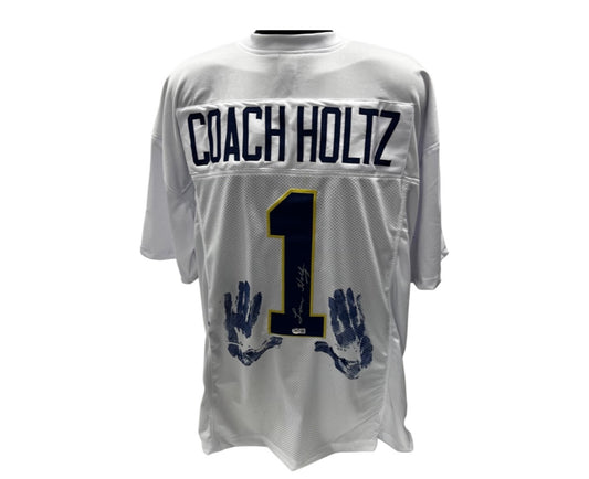 Lou Holtz Notre Dame Autographed White "Coach Holtz #1" Handprint Jersey Beckett