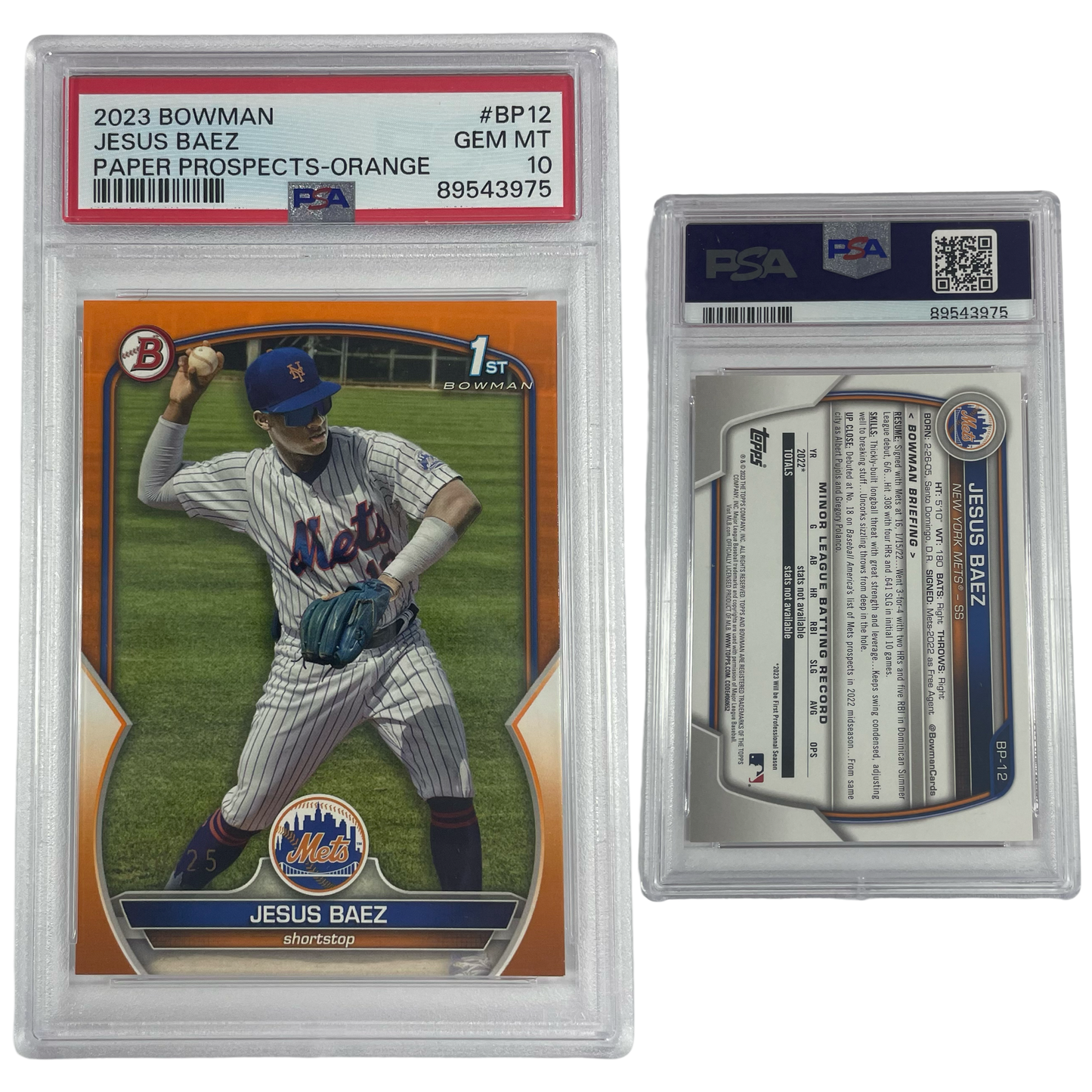 2023 Jesus Baez Bowman Paper Prospects Orange #BP12 PSA GEM MT 10